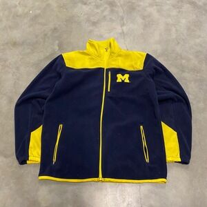 Genuine Stuff Michigan Wolverines Fleece Jacket Mens Medium Navy Maize‎ Full Zip